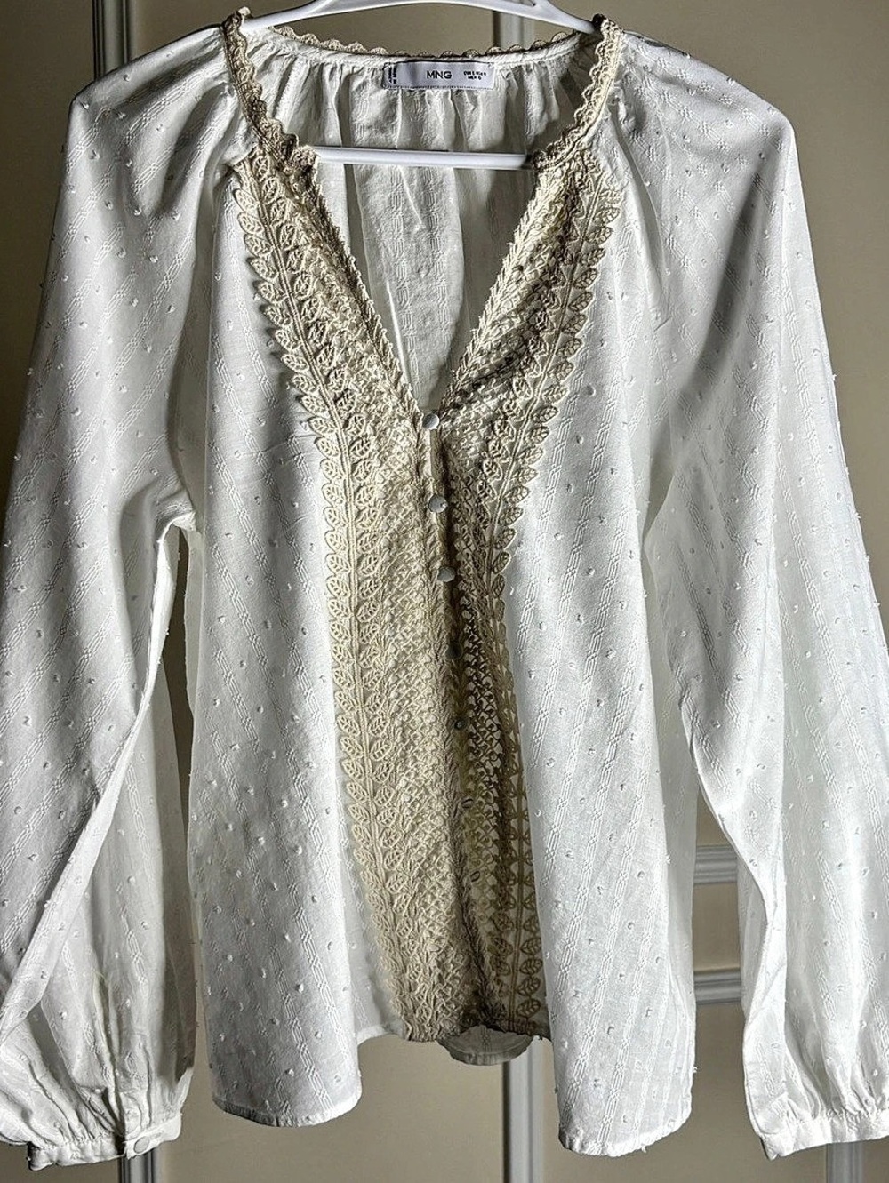 MNG Embroidered Blouse in White Like New